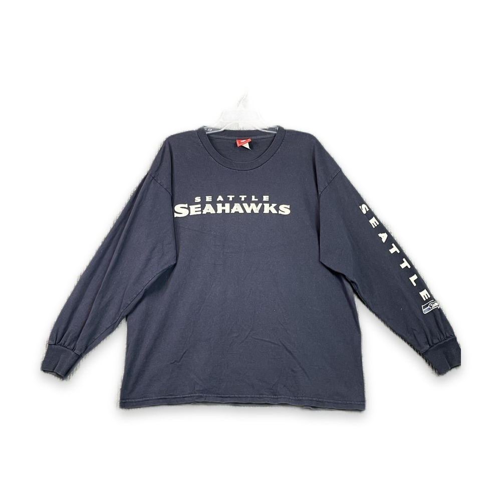 Vintage NFL Seattle Seahawks Shirt Unisex XL Blue Cotton Football Sportswear